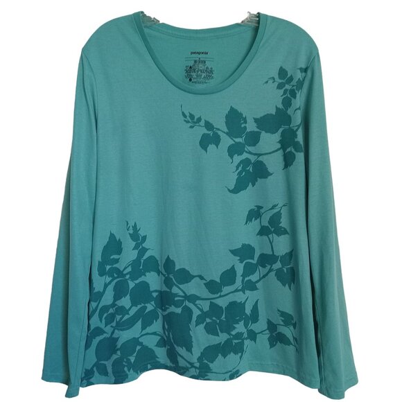 Patagonia Women's Crew-Neck Top XL Floral Teal Long-Sleeved Shirt - Picture 1 of 7